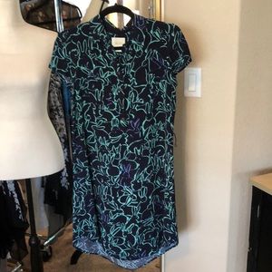 Anthropologie Maeve Franziska Blue Bunny Print Shirt Dress Sz 2